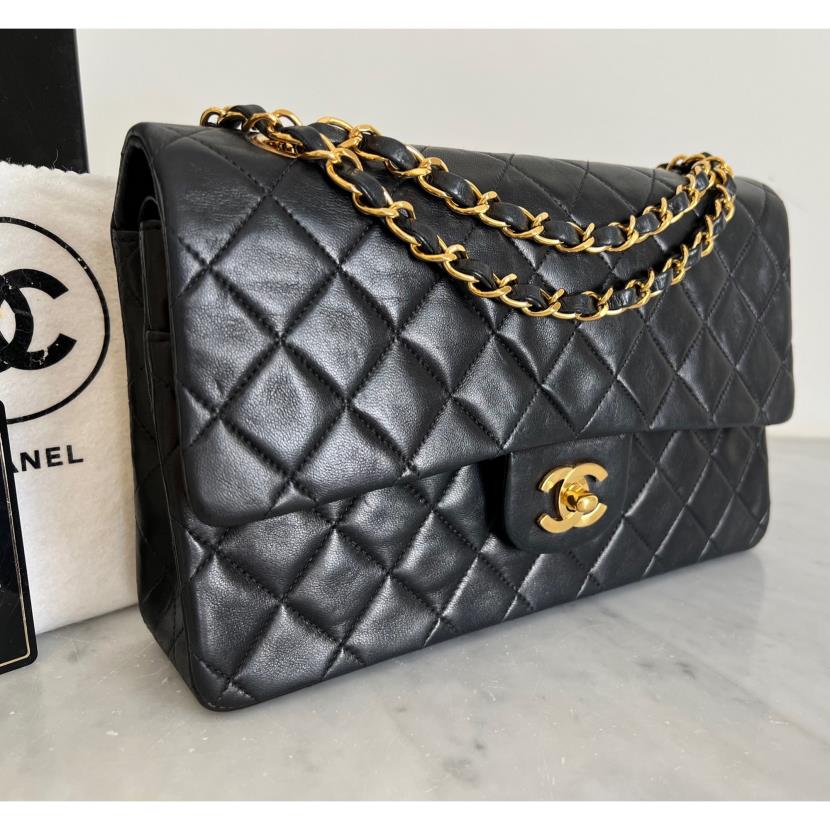 Chanel Black Lambskin Medium Classic 2.55 Double Flap Bag 18k Gold Pla –  Boutique Patina