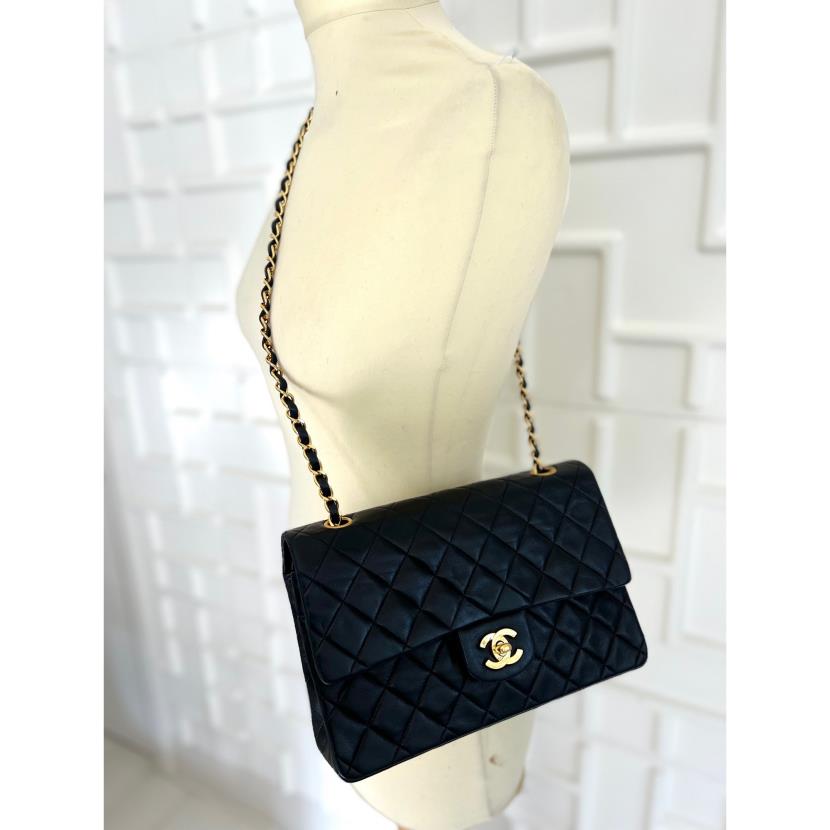 Chanel Black Lambskin Medium Classic 2.55 Double Flap Bag 18k Gold Pla –  Boutique Patina