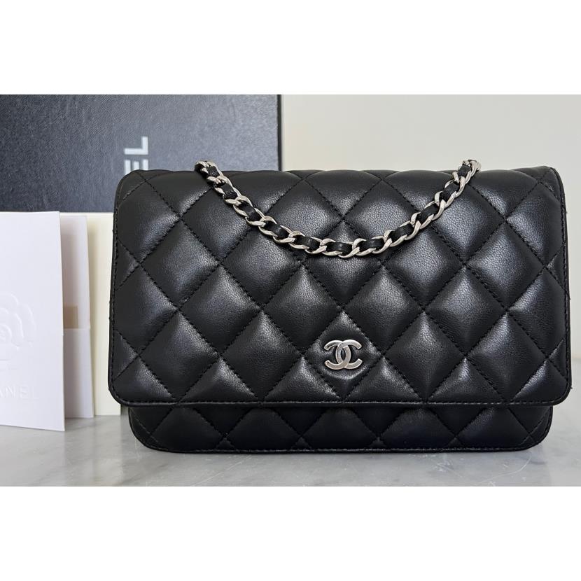 Chanel Classic Wallet on Chain bag in black lambskin WOC  OneLuxury