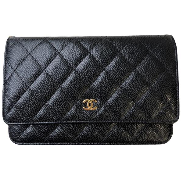Vintage and Musthaves. Chanel black WOC wallet on chain bag, caviar GHW  VM221154