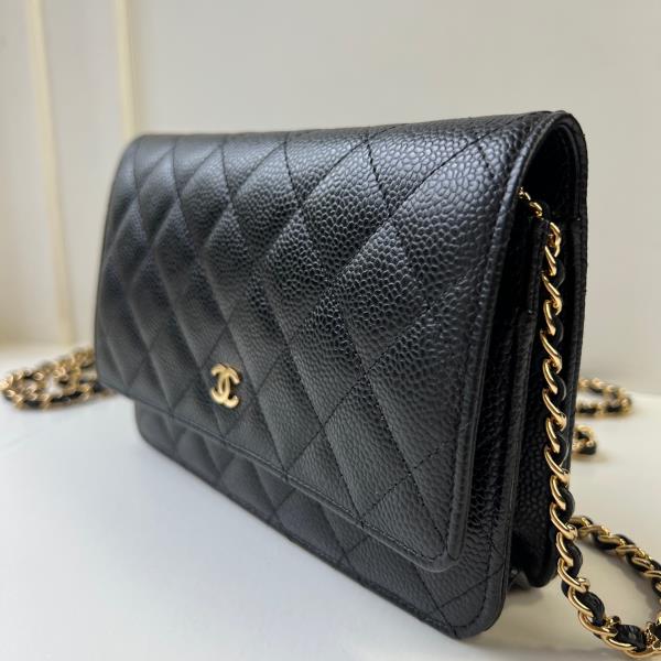 CHANEL Caviar Wallet On Chain WOC Black Shoulder Bag Crossbody L22