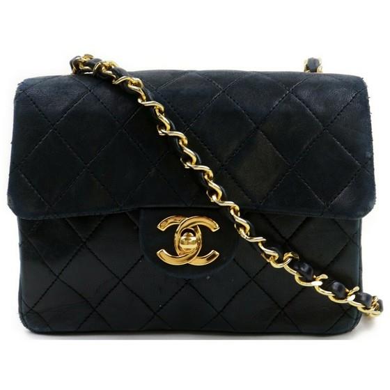 Chanel Vintage Square Classic Single Flap Bag Quilted Caviar Mini at 1stDibs