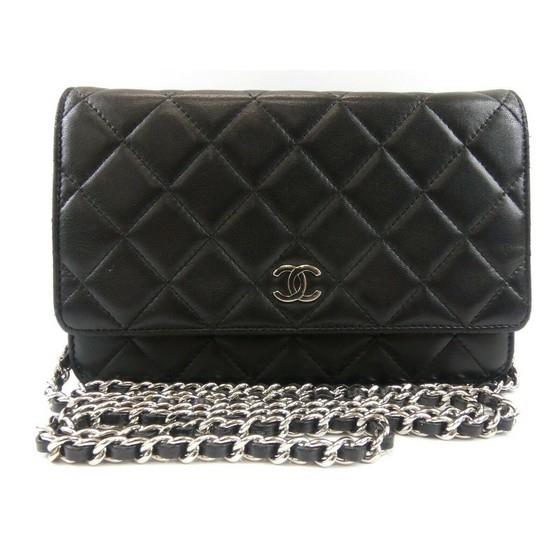 Pre-owned Chanel Black Caviar Classic Woc Wallet On Chain With