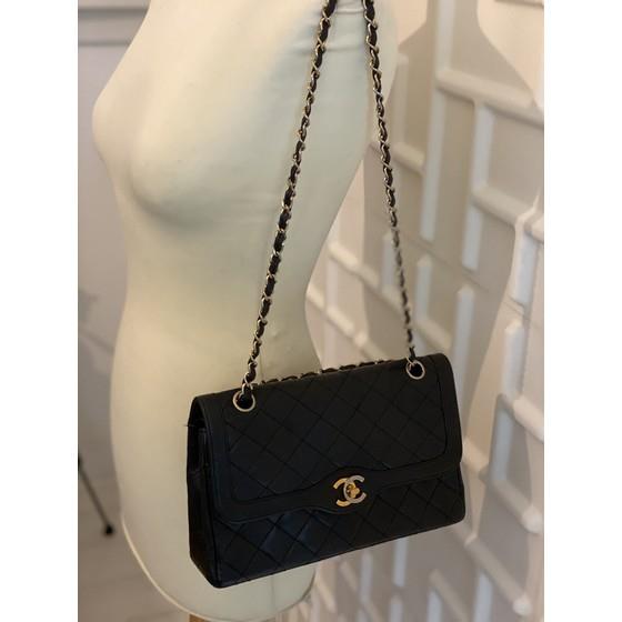 Auth CHANEL Double Flap Matelass / Paris Limited Black Lambskin