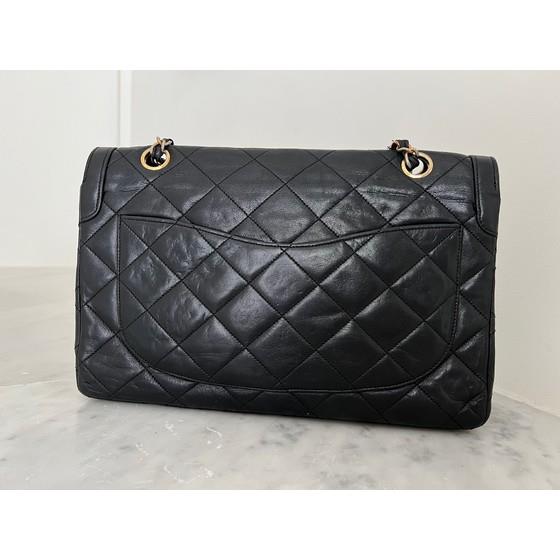 Chanel Black/White Lambskin Leather Medium Girl Bag - Yoogi's Closet