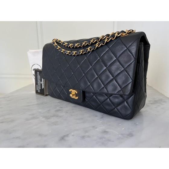 black leather chanel handbag vintage