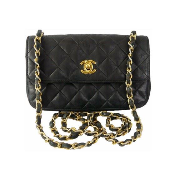 Picture of Chanel timeless 2.55 mini rectangular in black lambskin with gold hardware