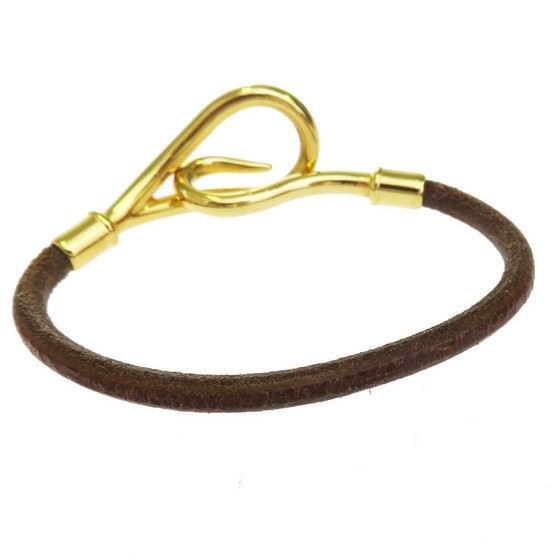 Picture of HERMES jumbo gold hook bracelet brown leather