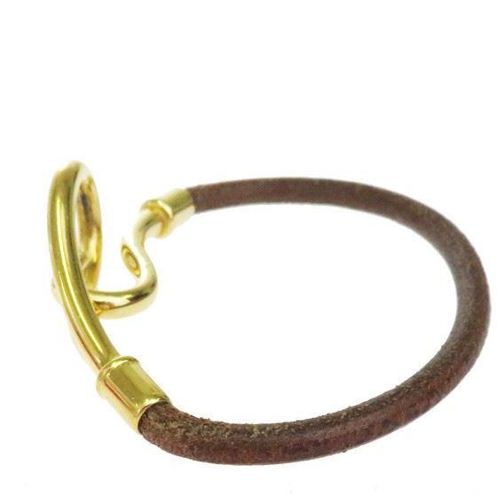 Picture of HERMES jumbo gold hook bracelet brown leather