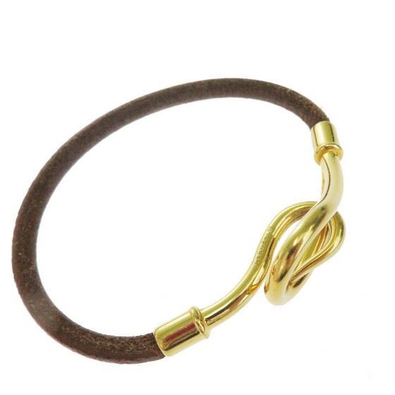 Picture of HERMES jumbo gold hook bracelet brown leather