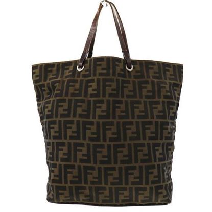 Image of Fendi logo canvas leather tote/shopper bag