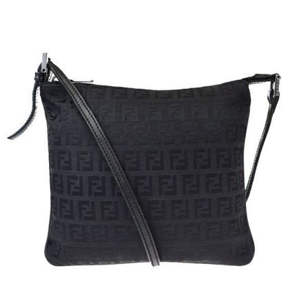 Image of Fendi logo canvas leather crossbody bag