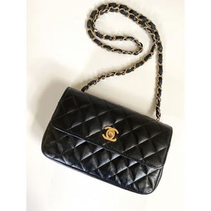 Image of Chanel timeless 2.55 mini rectangular in black lambskin with gold hardware