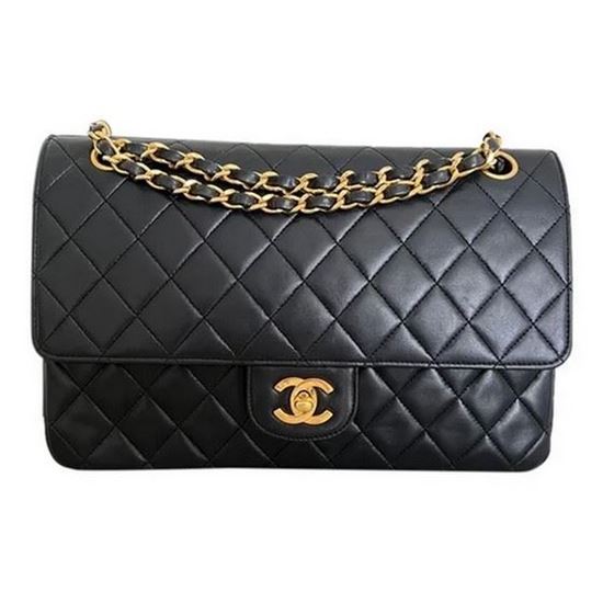 Chanel Black Lambskin Medium Classic 2.55 Double Flap Bag 18k Gold Pla – Boutique  Patina