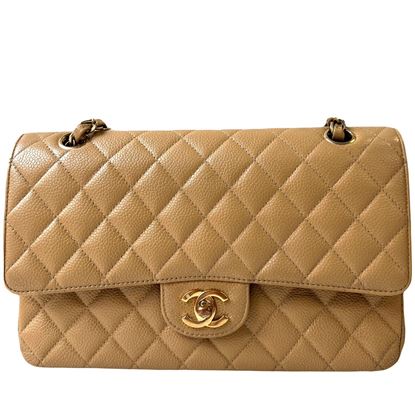Image of Chanel medium 2.55 timeless classic double flap bag in beige caviar leather VM221131