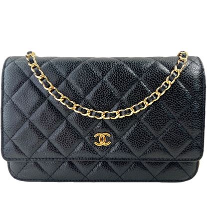 Authentic Chanel Vintage Beige Caviar Wallet On Chain (WOC