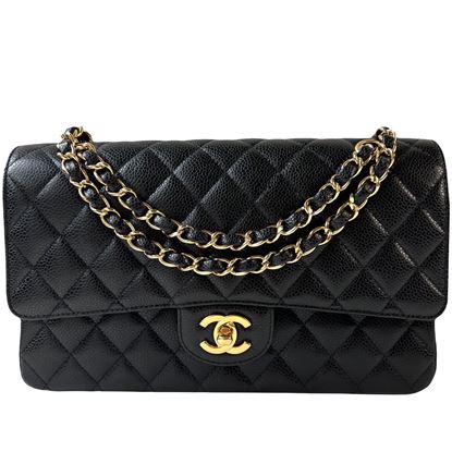 Image of Chanel medium 2.55 timeless classic double flap bag in black caviar leather GHW VM221133