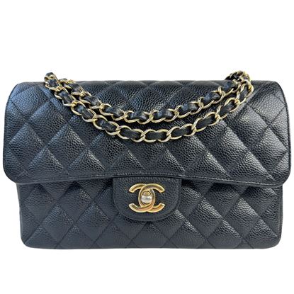 Image of Chanel small 2.55 timeless classic double flap bag in caviar leather and gold hardware VM221209