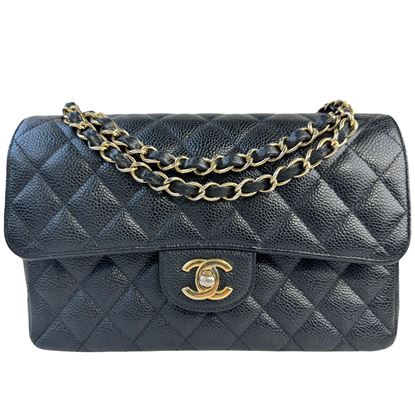 Image of Chanel small 2.55 timeless classic double flap bag in caviar leather and gold hardware VM221209