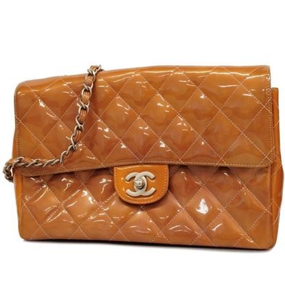 Image of Chanel 2.55 timeless classic orange patent leather flap bag VM221239