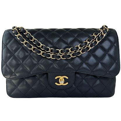 Image of Chanel jumbo 2.55 timeless classic flap bag in black caviar leather and gold hardware VM221259