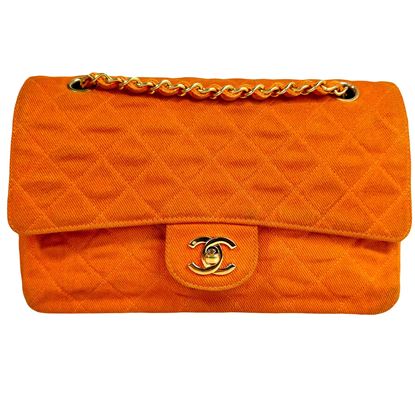 Image of Chanel cotton orange classic timeless flap bag with gold hardware VM221270