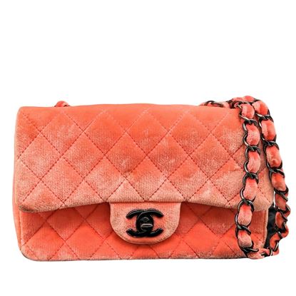 Image of Chanel mini orange velvet 2.55 timeless classic crossbody flap bag VM221290
