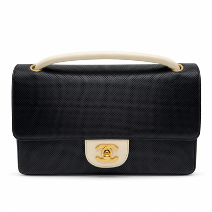 Image of Special piece: Chanel lambskin perforated medium single flap bag black white VM221507