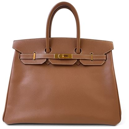 Image of Hermes 35 gold brown togo birkin bag with gold hardware VM221522