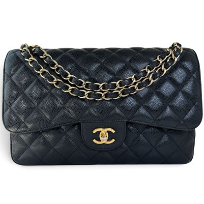 Image of Chanel jumbo 2.55 timeless classic flap bag in black caviar leather and gold hardware VM221534