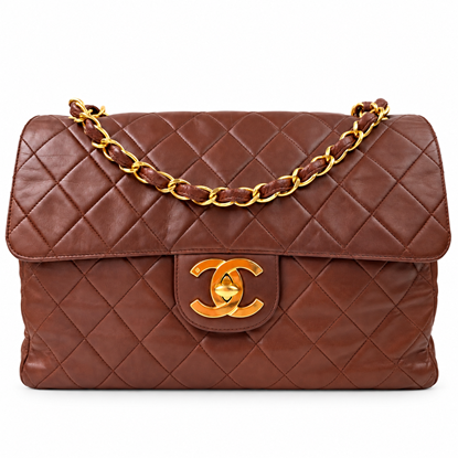Image of Chanel jumbo 2.55 timeless classic flap bag in brown lambleather leather and gold hardware VM221537