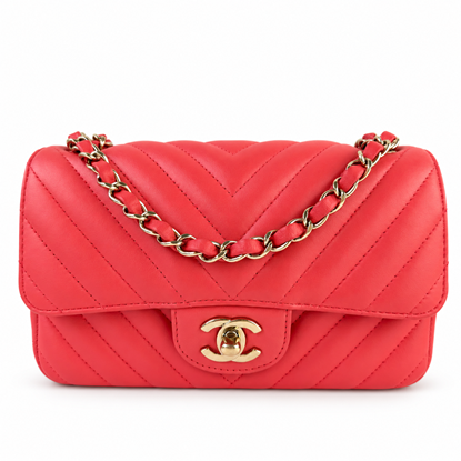 Image of Chanel mini rectangle chevron coral flap bag VM221545
