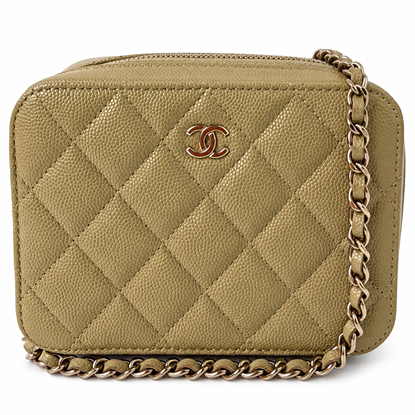 Image of Chanel khaki olive caviar leather mini camera vanity bag VM221542