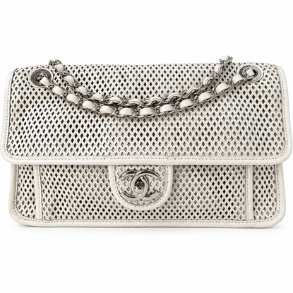 Image of chanel white french reviera perforated chain shoulder bag, up in the air flap bag VM221543