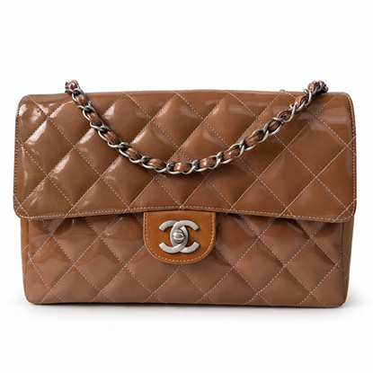 Image of Chanel timeless medium classic brown patent leather flap bag VM221555