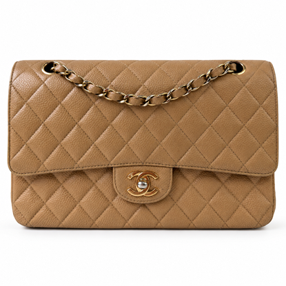 Image of Chanel medium 2.55 timeless classic double flap bag in beige caviar leather VM221557