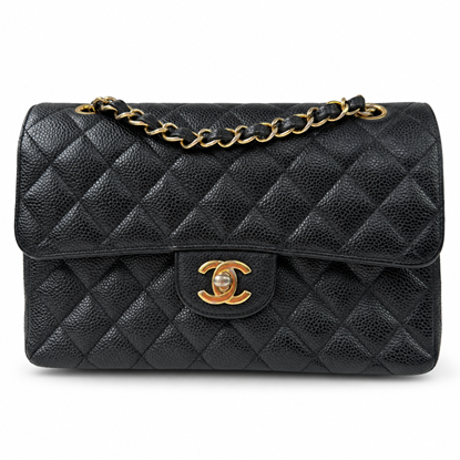 Image of Chanel small 2.55 timeless classic double flap bag in caviar leather and gold hardware VM221558